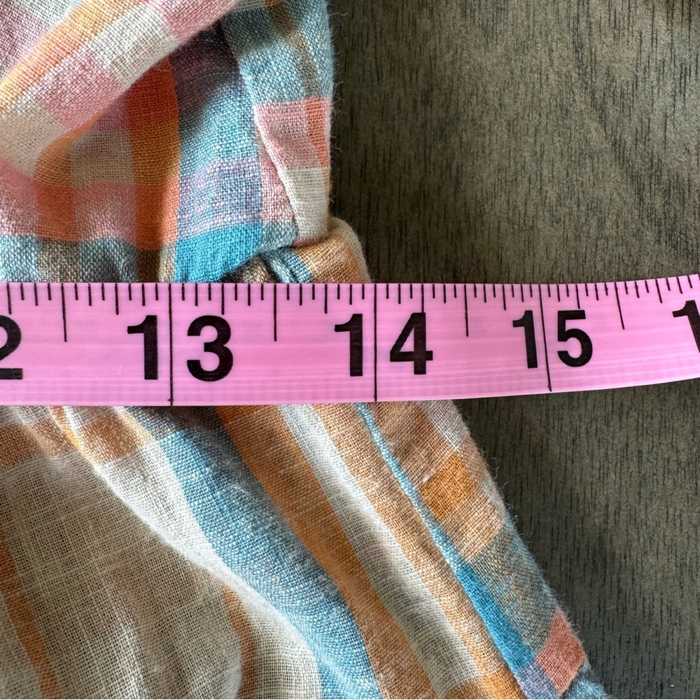 Drew Puff Sleeve Cottage Tiered Midi Dress Plaid Tan Pink Blue Multi Sz S - Picture 8 of 11
